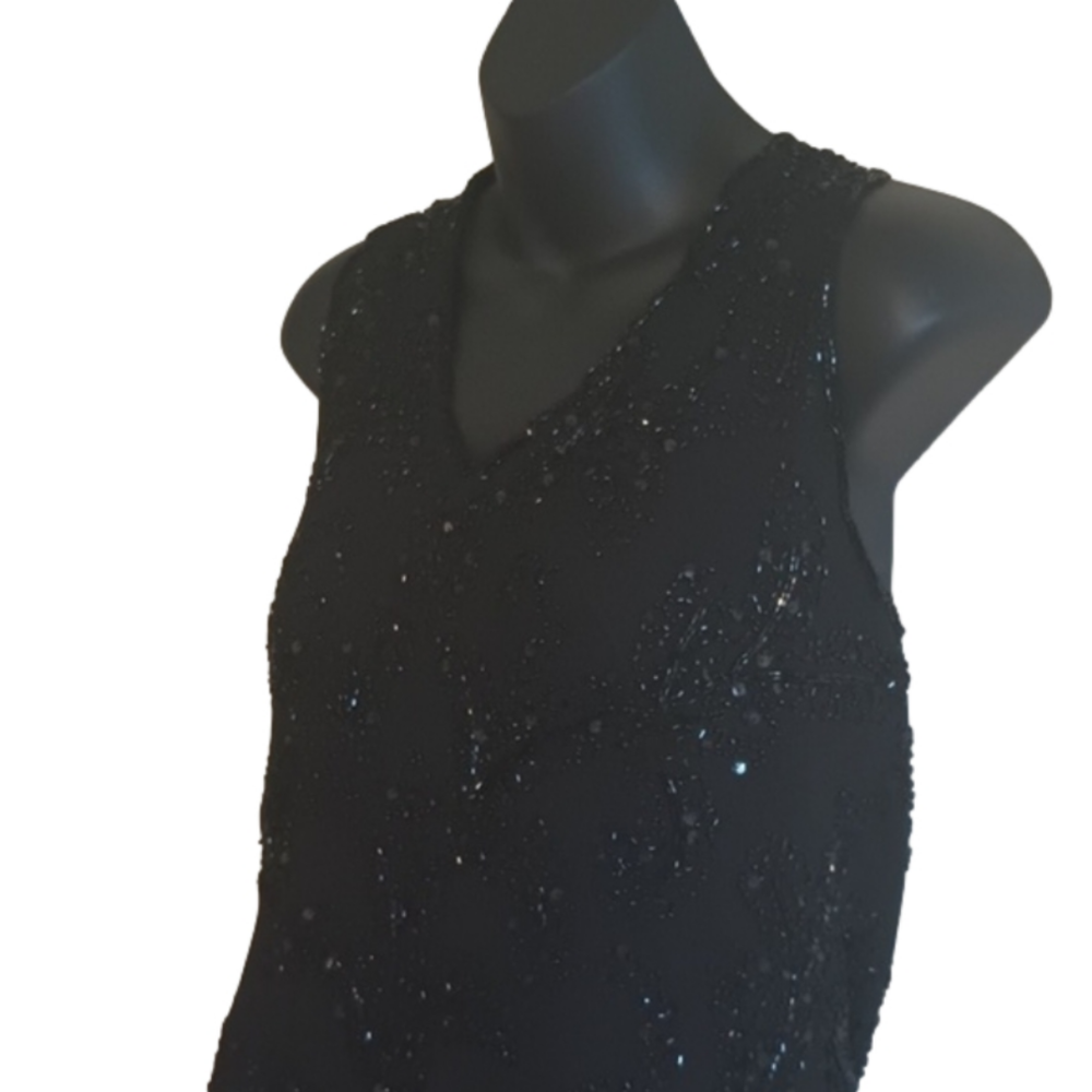 JKARA beaded black zip up cocktail style top.Size medium. Whimsy Goth. - Picture 4 of 14